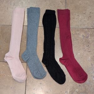 Condor girl knee high socks. Set of 4. Red. grey, black and dusty pink. Size 8.
